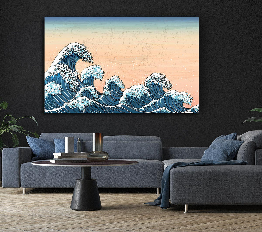 Picture of Japanese Waves In The Sunset Canvas Print Wall Art