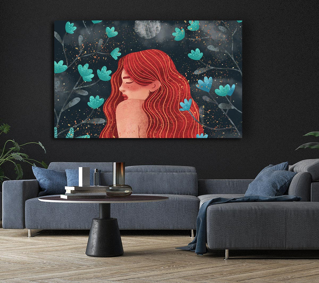 Picture of Red Haired Girl Flowers Canvas Print Wall Art