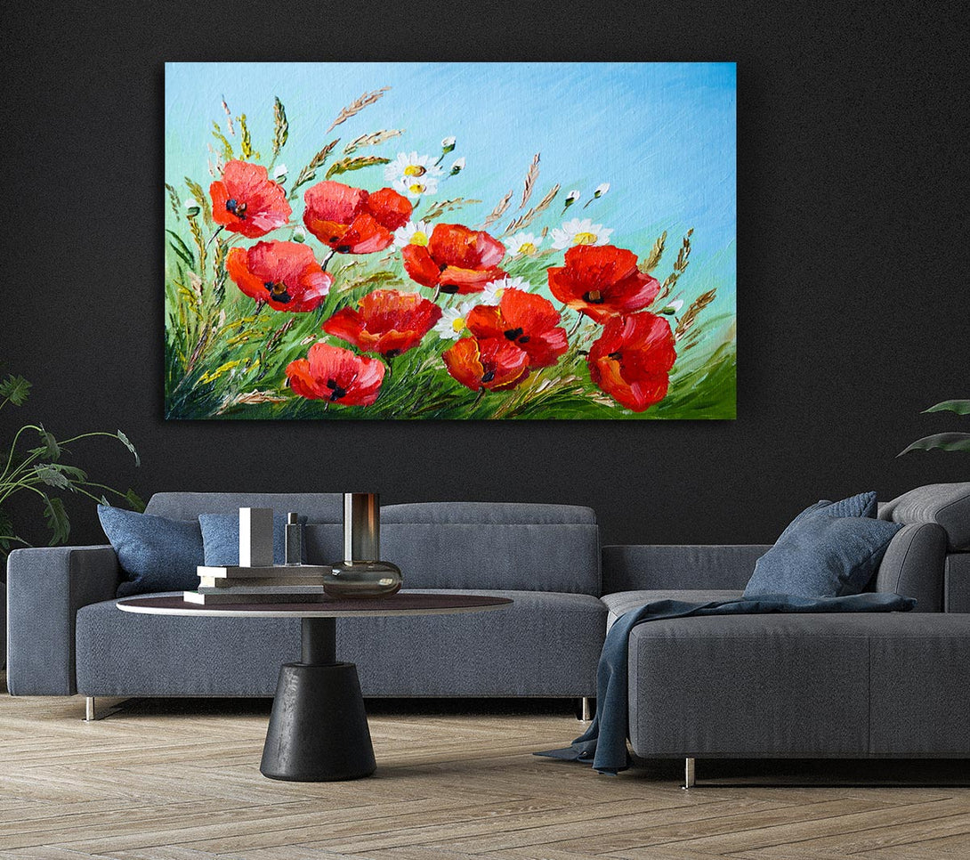 Picture of Poppies Under The Blue Sky Dream Canvas Print Wall Art