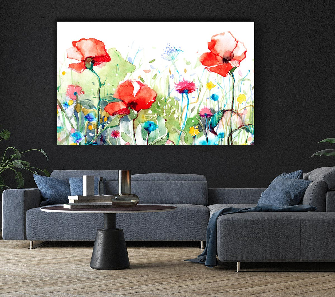 Picture of Poppies And Mixed Flowers Canvas Print Wall Art