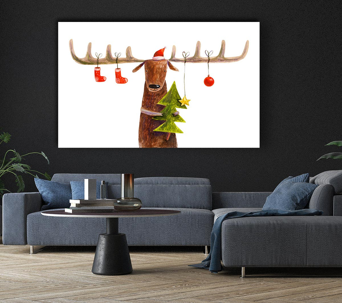 Picture of Reindeer At Christmas Antlers Canvas Print Wall Art