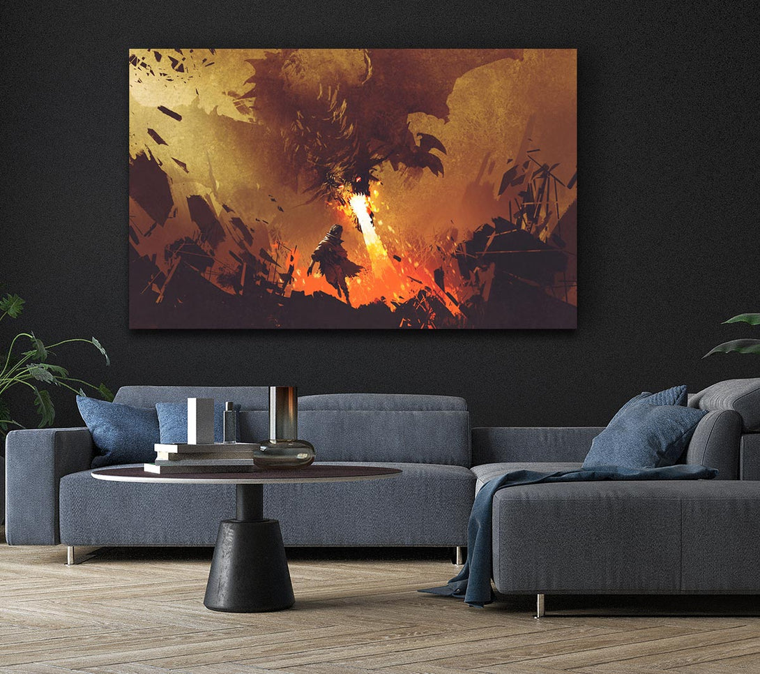 Picture of Fighting The Fire Dragon Canvas Print Wall Art