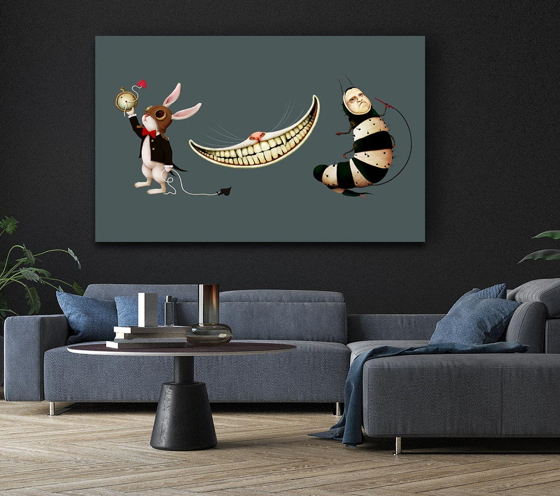 Picture of Alice In Wonderland Rabbit Cat And Caterpillar Canvas Print Wall Art