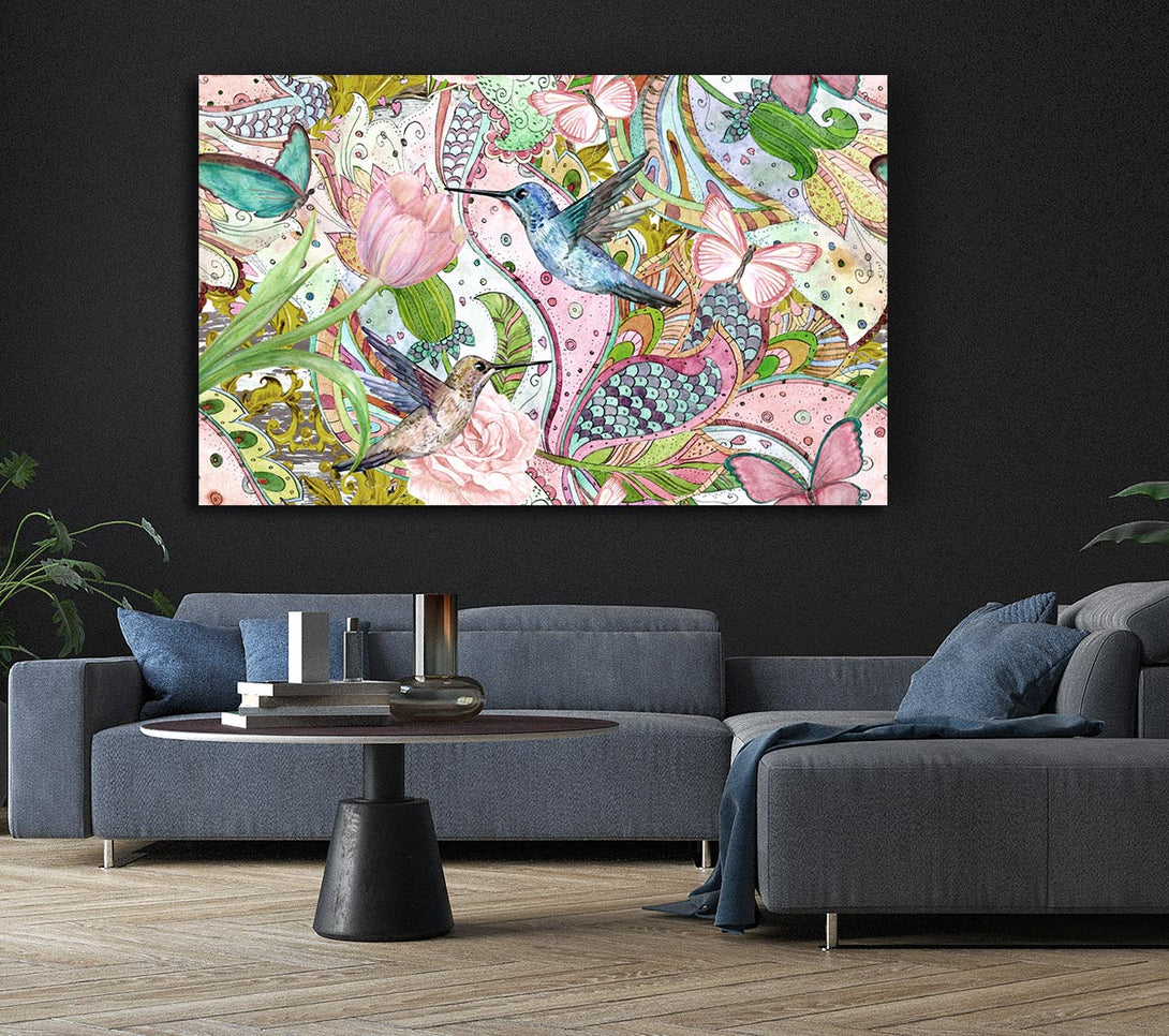 Picture of Hummingbird Paradise Pattern Canvas Print Wall Art