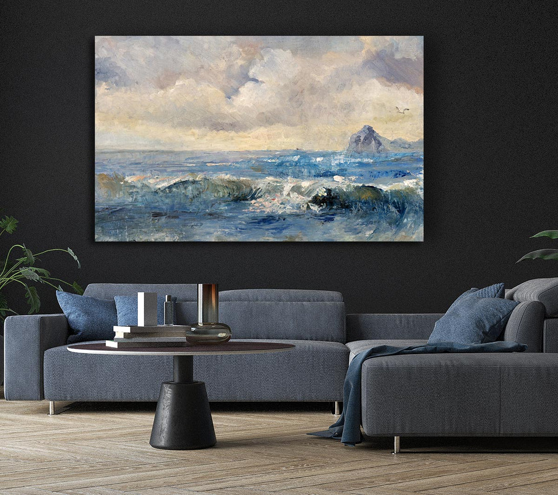 Picture of Dull Skies Over The Crashing Waves Canvas Print Wall Art