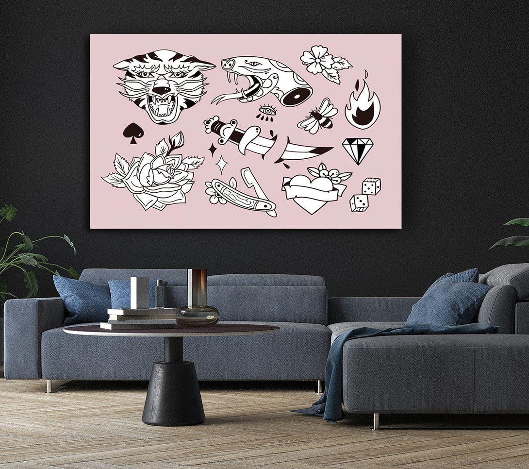 Picture of Tattoo Flash Design Dagger Canvas Print Wall Art