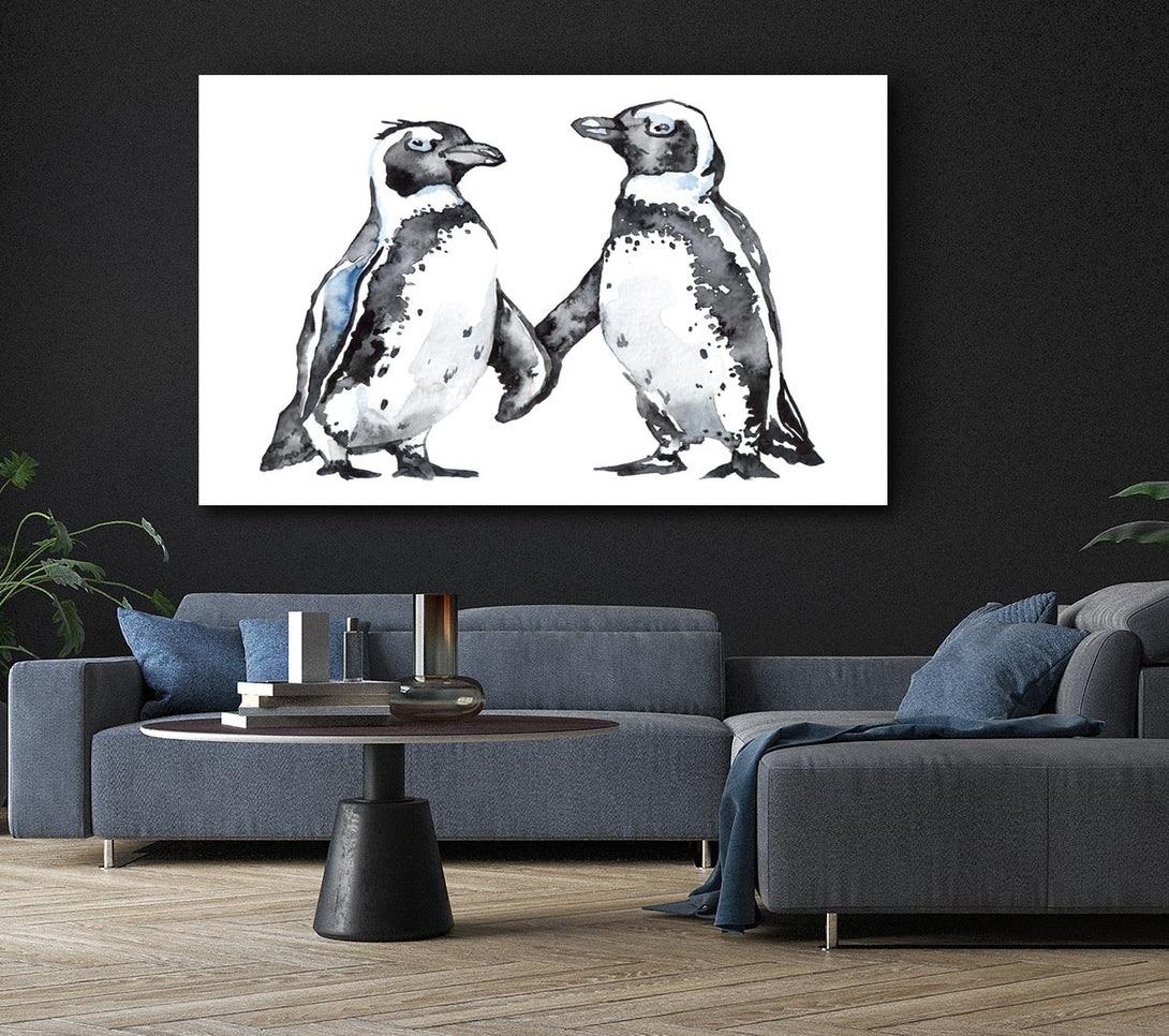 Picture of Two Penguins Shaking Canvas Print Wall Art