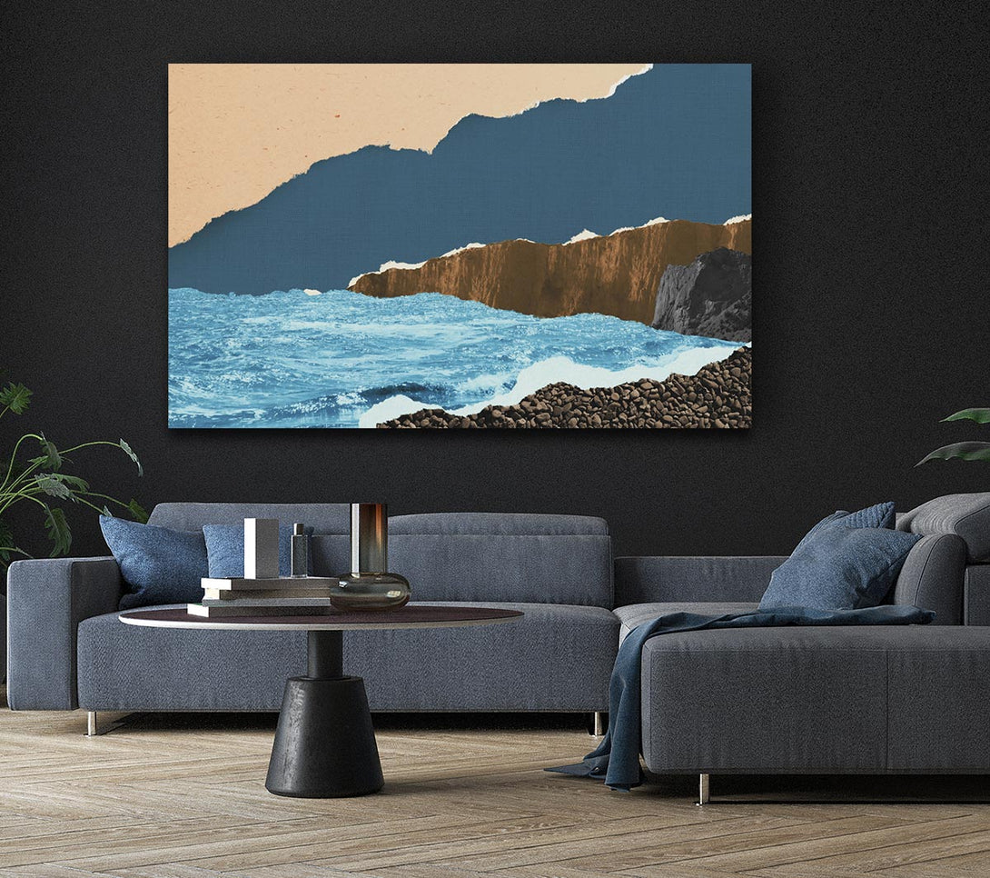 Picture of Cut Out Mountain Ocean Canvas Print Wall Art