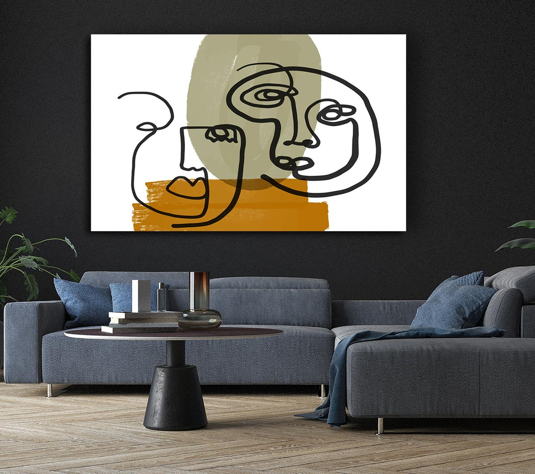 Picture of Two Abstract Line Drawing Faces Canvas Print Wall Art