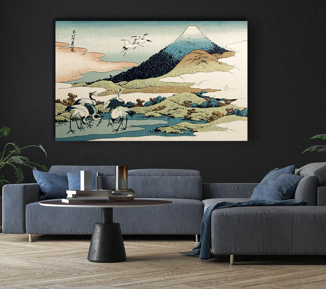 Picture of Cranes Below The Mountains Canvas Print Wall Art