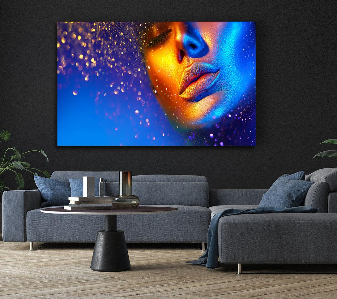 Picture of Gold And Blue Face Canvas Print Wall Art