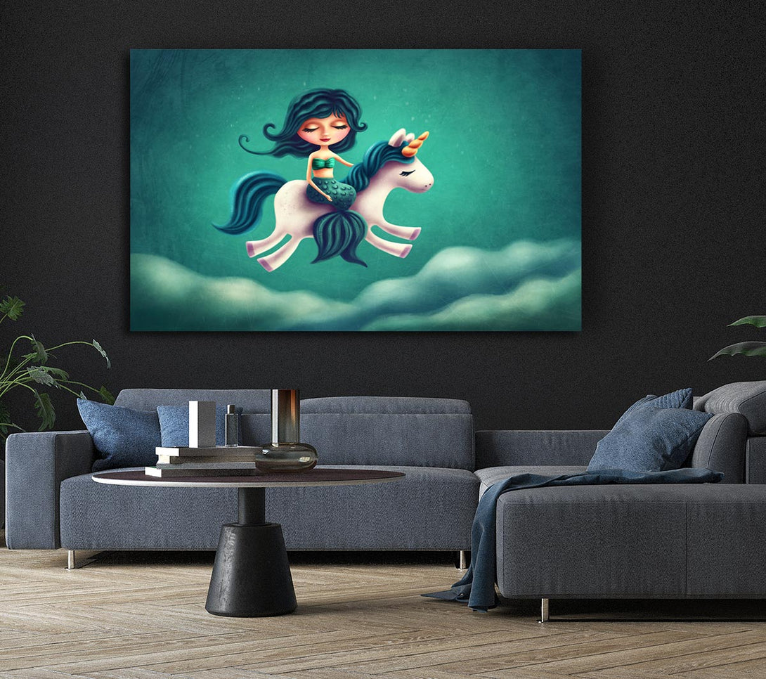 Picture of Mermaid Riding A Unicorn Canvas Print Wall Art