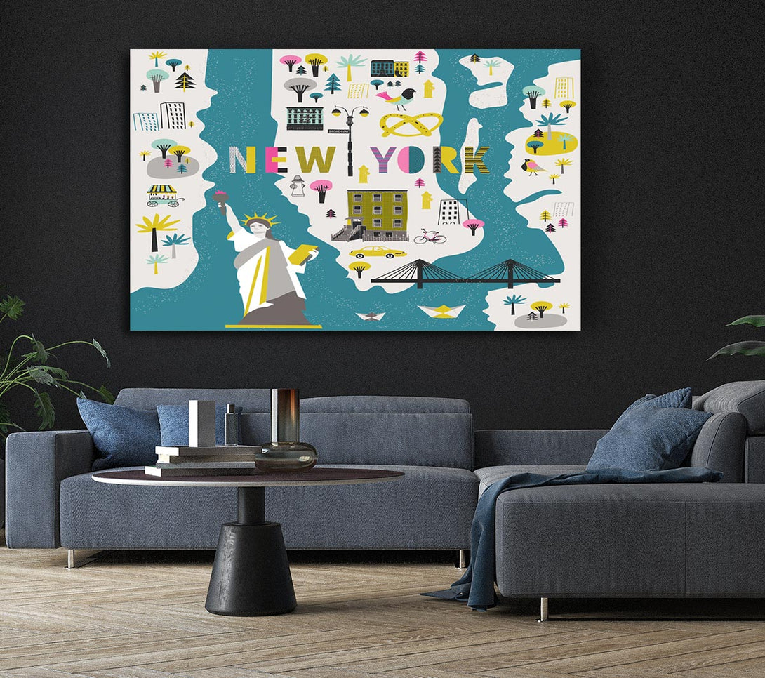 Picture of The Little Map Of New York Canvas Print Wall Art