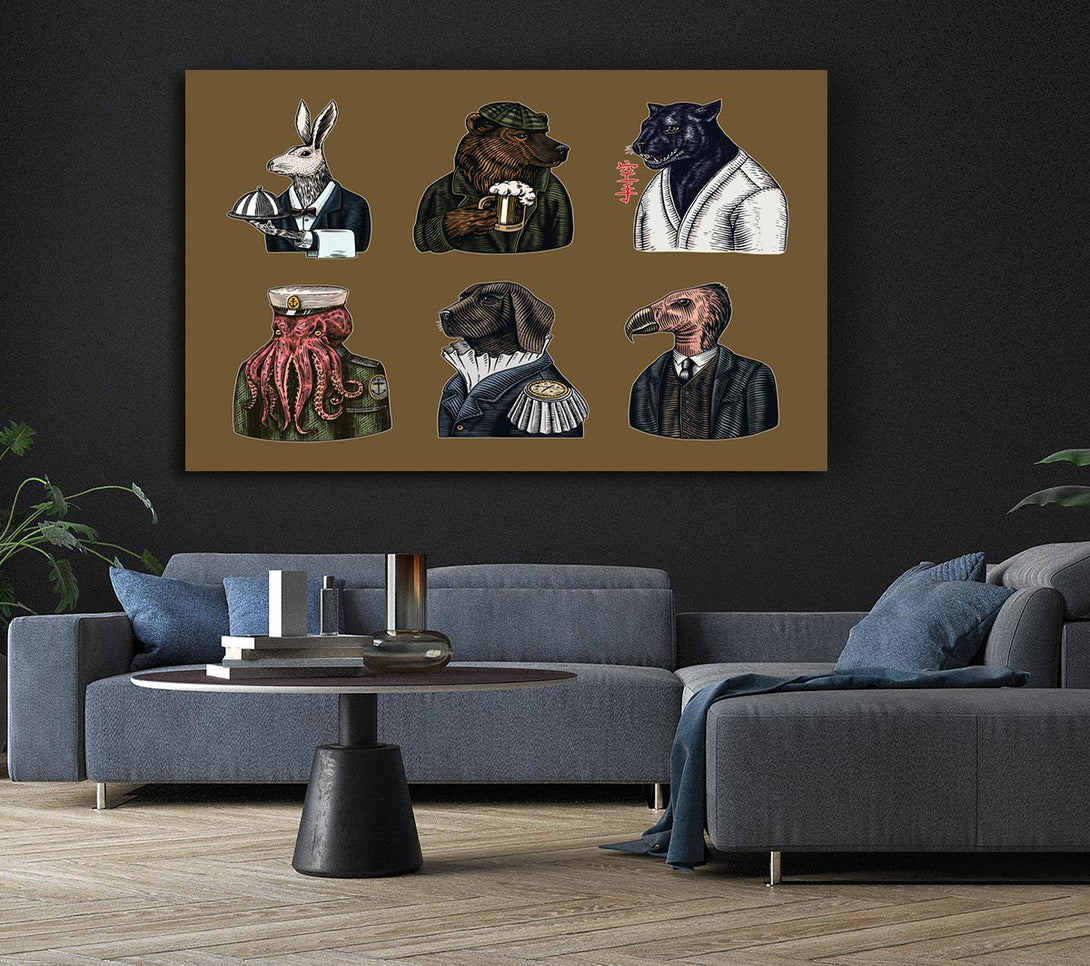 Picture of Six Vintage Animal People Canvas Print Wall Art