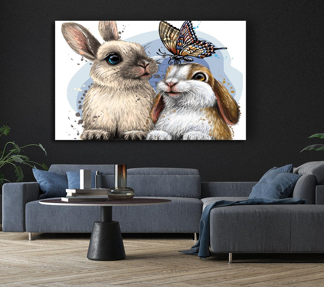 Picture of The Cute Bunnies With Butterfly Canvas Print Wall Art