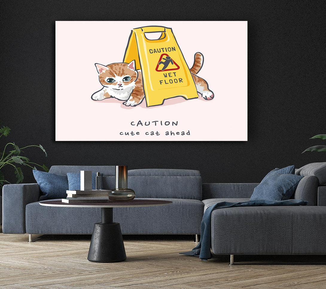 Picture of Caution Cute Cat Canvas Print Wall Art