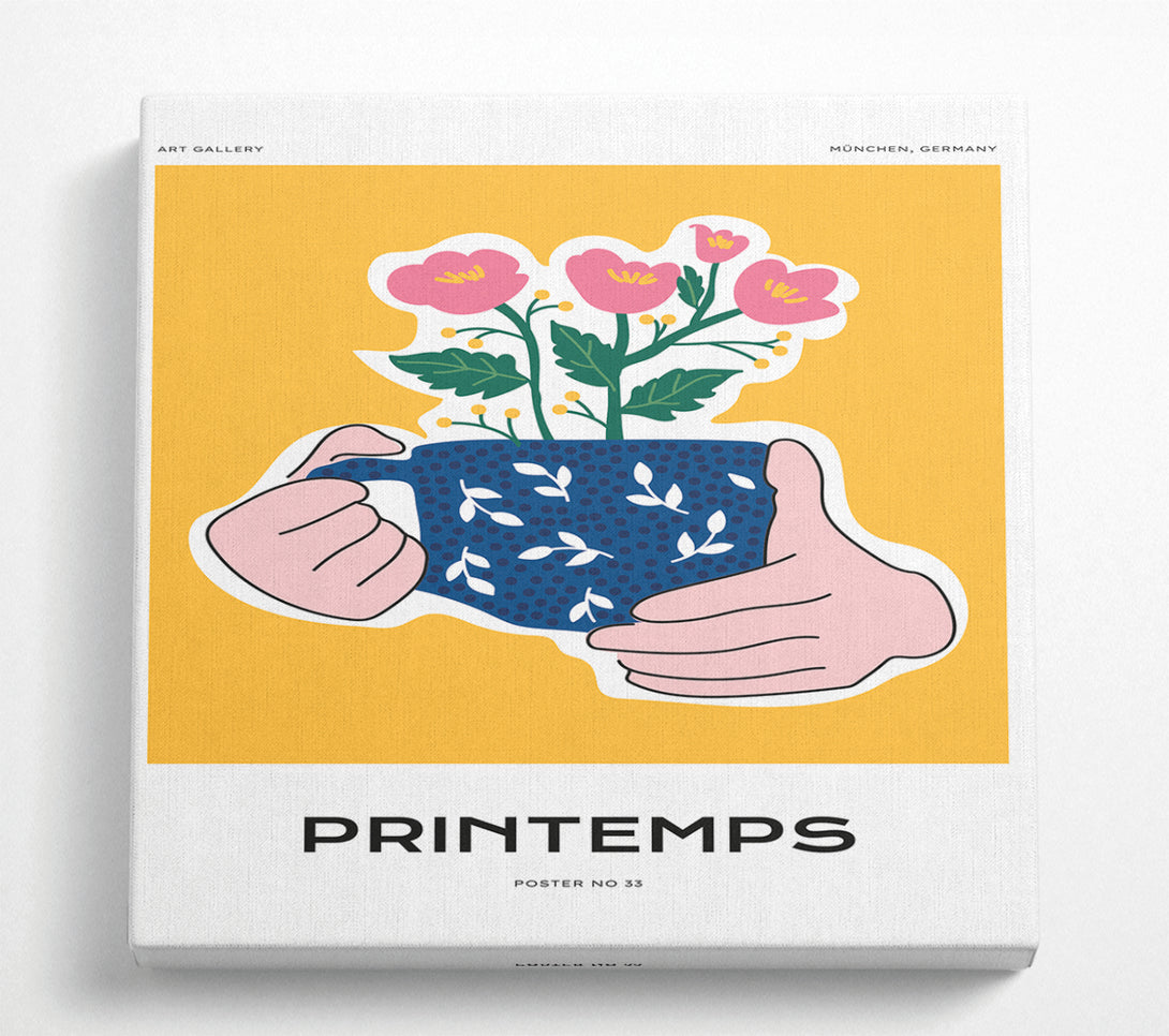 A Square Canvas Print Showing Cup Of Flowers Square Wall Art