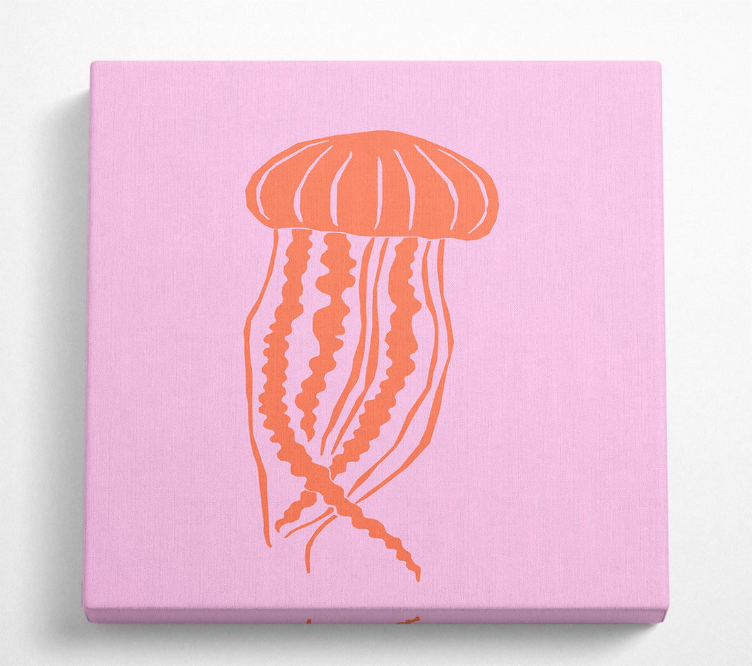 A Square Canvas Print Showing Orange Jellyfish On Pink Square Wall Art