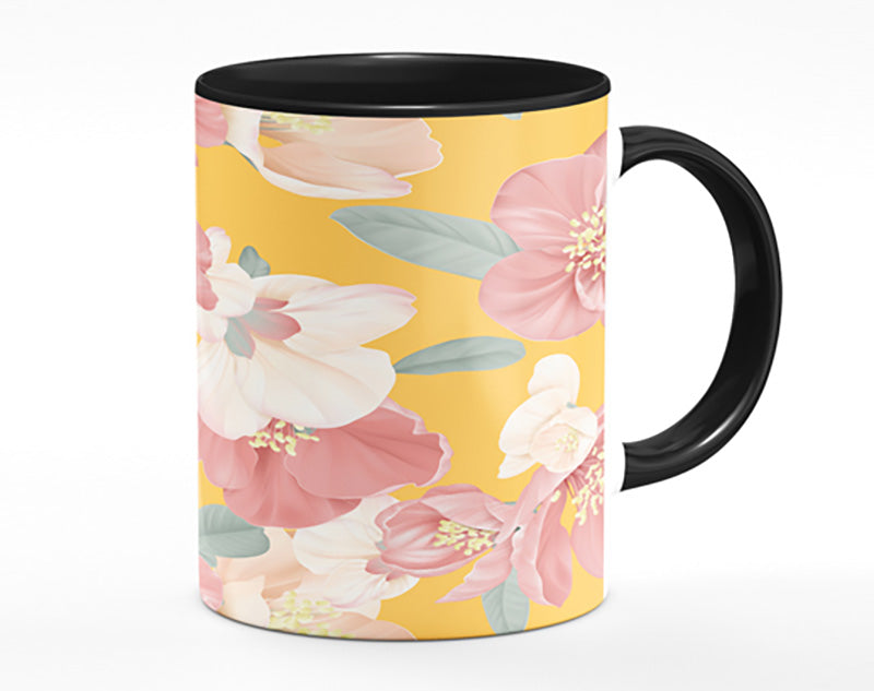 Pink Flowers On Orange Mug