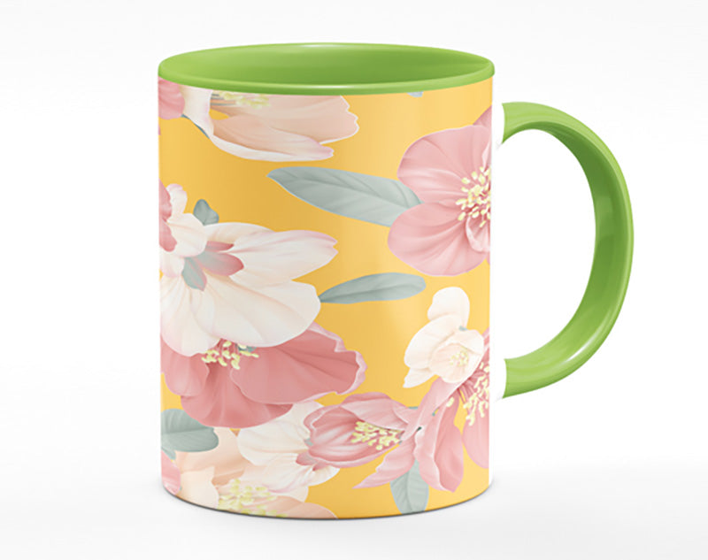 Pink Flowers On Orange Mug