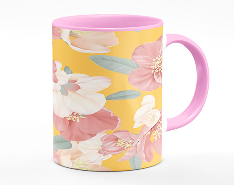 Pink Flowers On Orange Mug