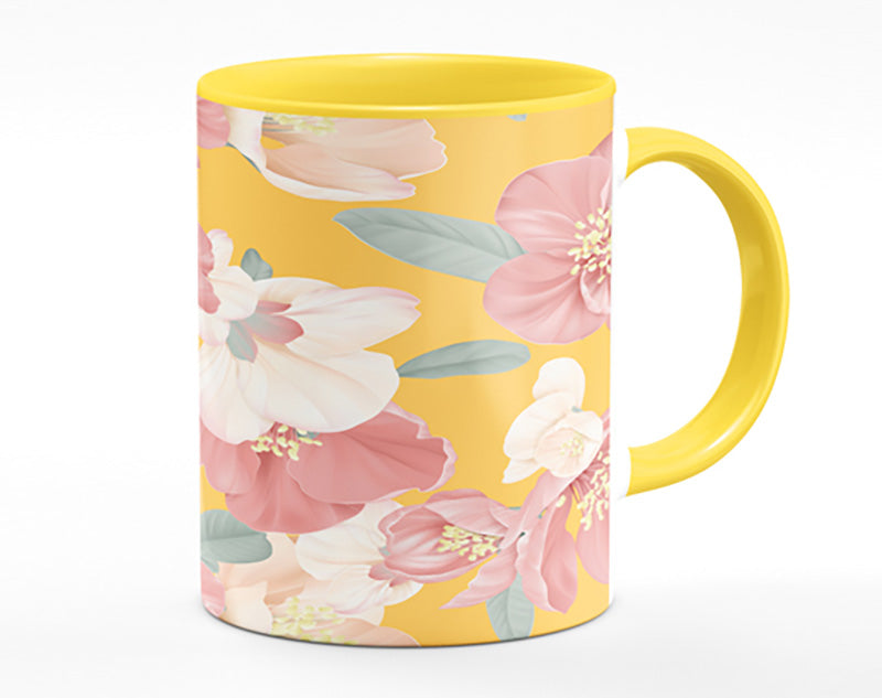 Pink Flowers On Orange Mug