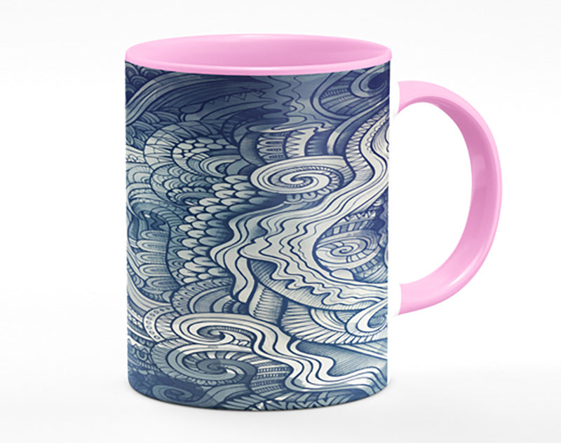 Ripples And Swirly Dots Blue Mug