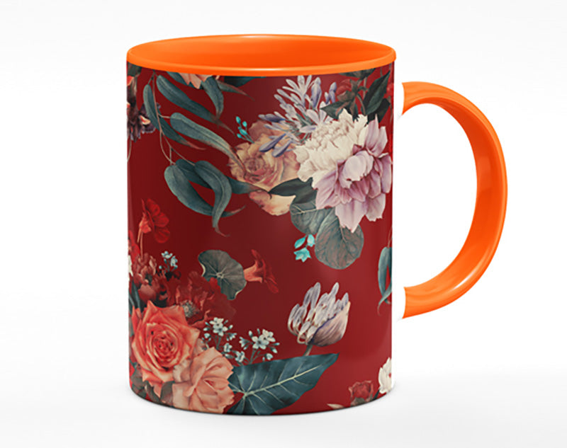 Flowers On Red Mug