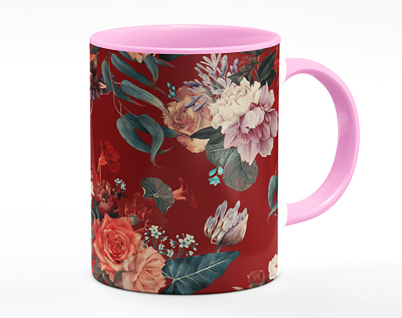 Flowers On Red Mug