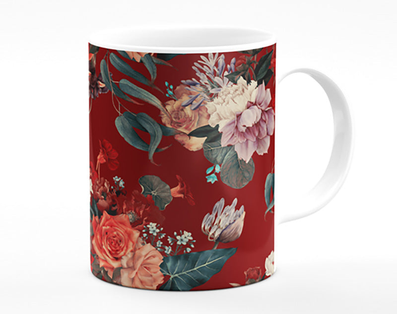 Flowers On Red Mug