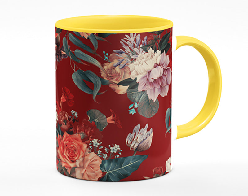 Flowers On Red Mug