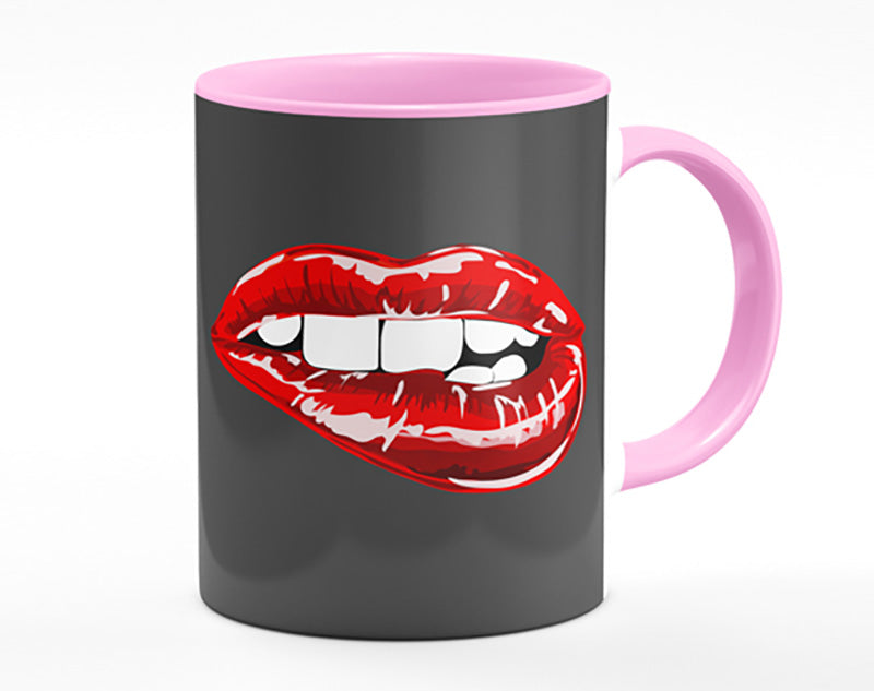 Red Lip Bite On Grey Mug