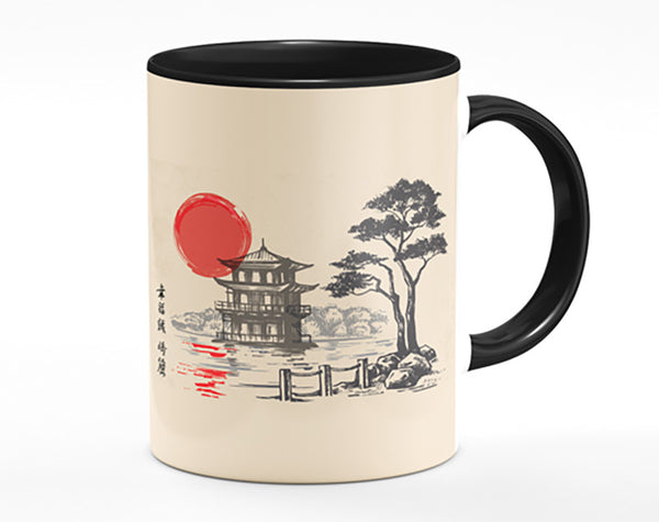 Japanese Red Sun Buildings Mug