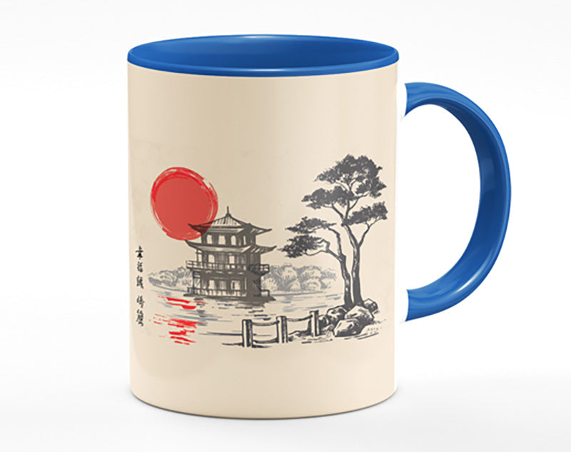 Japanese Red Sun Buildings Mug