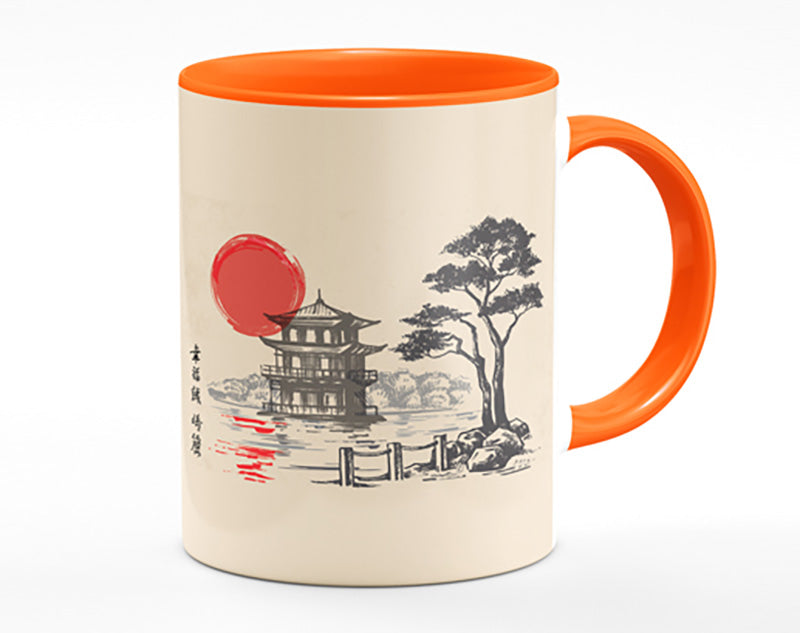 Japanese Red Sun Buildings Mug