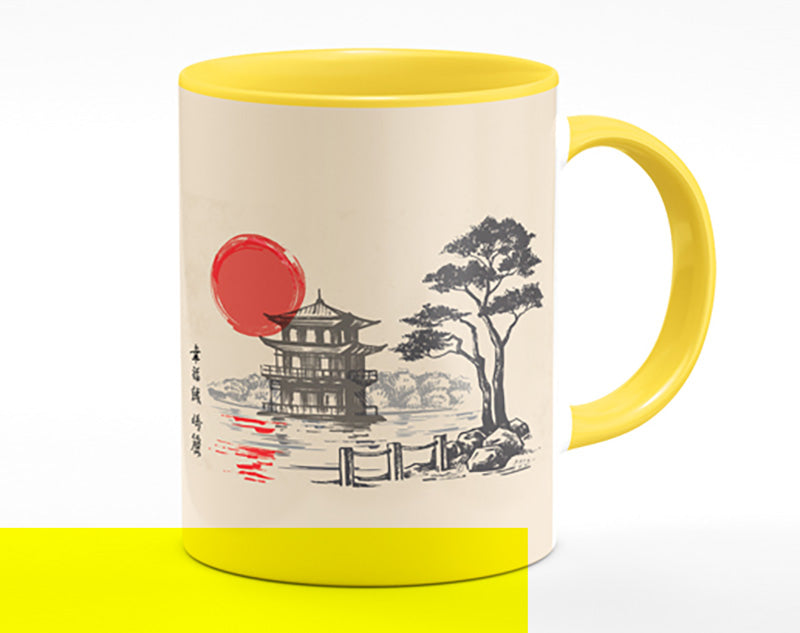 Japanese Red Sun Buildings Mug