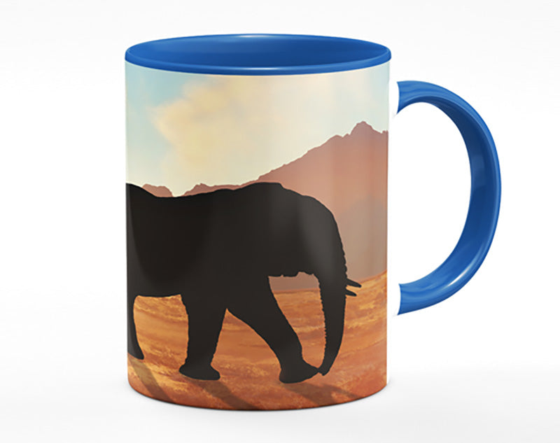 Elephants sillouette walking Mug