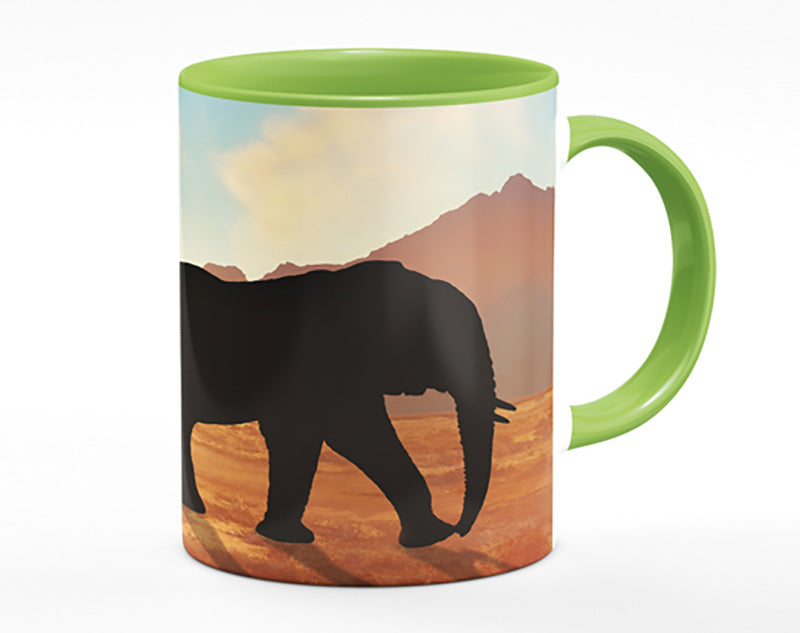 Elephants sillouette walking Mug