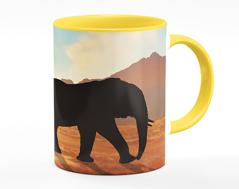 Elephants sillouette walking Mug