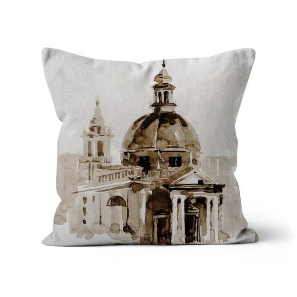 Sepia Watercolour Building Architecture Cushion